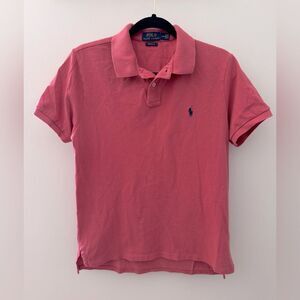 POLO Ralph Lauren Men's Custom Fit Salmon Pink Polo Navy Pony Shirt Y2K Sz L
